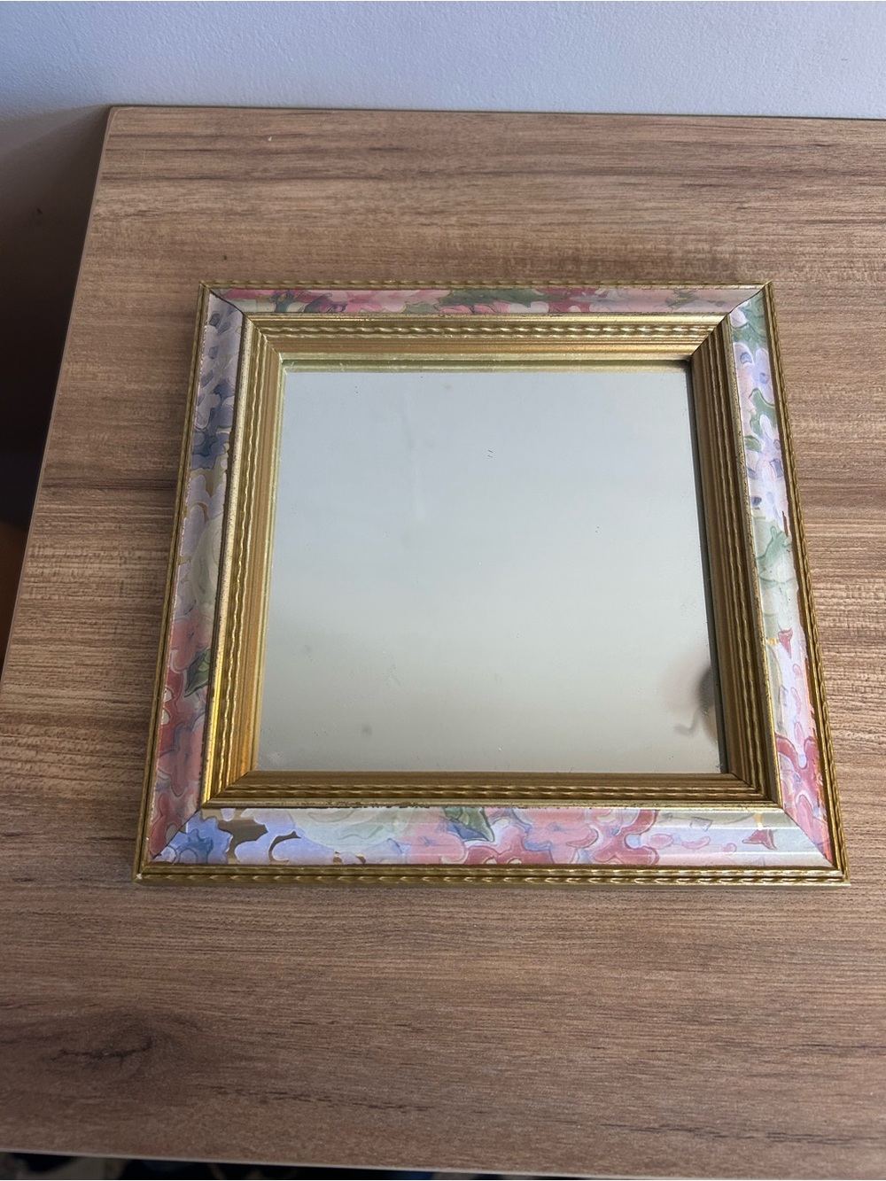 Square Gold Wall Mirror with Pastel Floral Frame